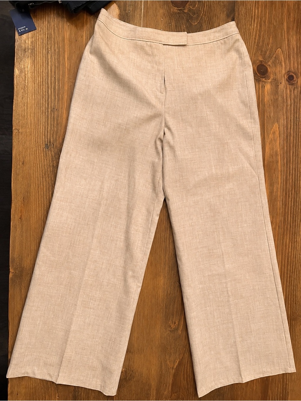 Beige Oatmeal Wide Leg Trousers | Size 10 | Larry Levine | *** Altered Hem - Picture 5 of 6
